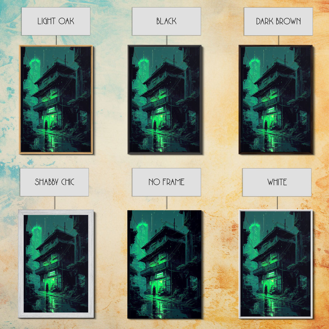 Cyberpunk Dystopian Emerald Green Town City Background Fine Art Print, Wall Decor, Wall Poster, Wall Art Print