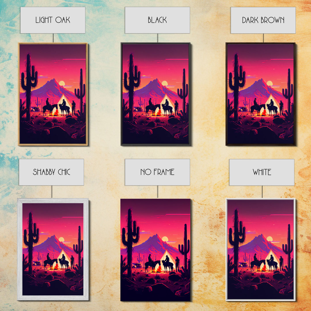Wild West Outlaw decor, camping in the Arizona desert, Cactus art, framed canvas print