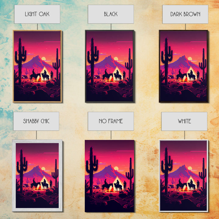 Wild West Outlaw decor, camping in the Arizona desert, Cactus art, framed canvas print
