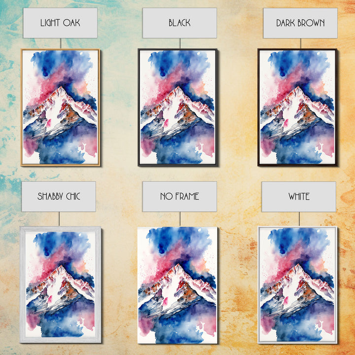 Red, White and Blue Mountain Landscape Watercolor, Framed Canvas Print, Colorful Unique Wall Art