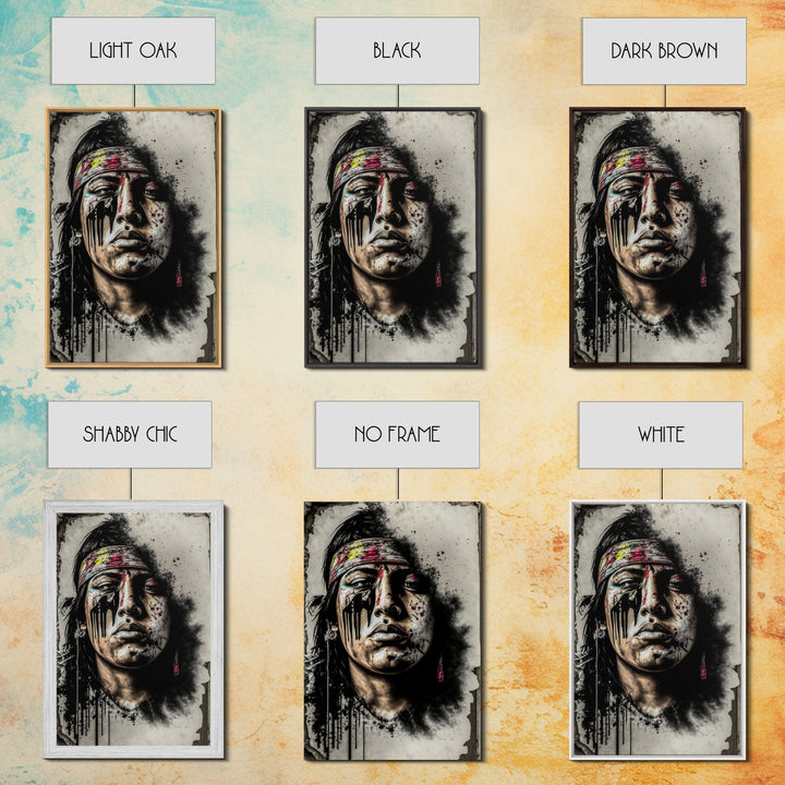 Brutal Graffiti Art, Native American Warriors Portrait, Framed Canvas Print