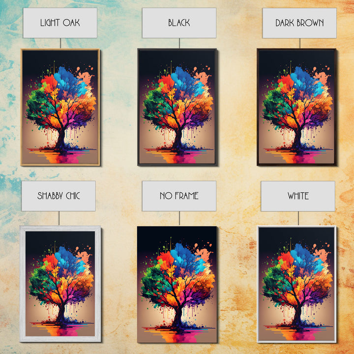 Abstract Tree Watercolor Canvas Print, Splatter Art, Blooming Colorful Tree On Canvas, Original Plant Floral Artwork, Landscape Bohemian Art