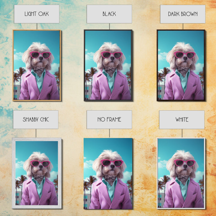 Shih Tzu Wall Print, Dog Wall Art, Dog Sunglasses, Pink Teal Suit, Funny Wall Art, Framed Wall Art, Framed Canvas, Wall Print, Wall Canvas