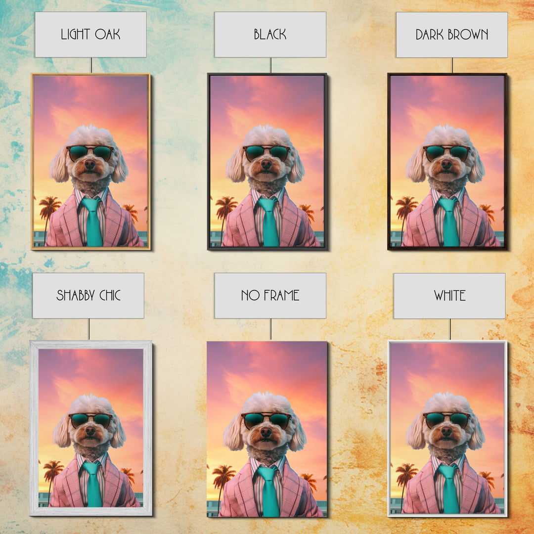 Poodle Wall Print, Dog Wall Art, Dog Sunglasses, Dog In Pink Suit, Funny Art, Framed Wall Art, Framed Canvas, Wall Print, Wall Canvas