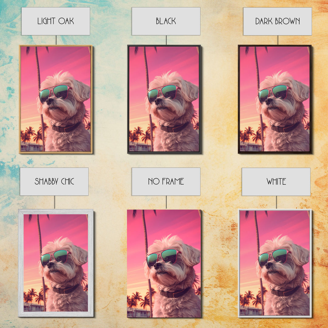 Shih Tzu Wall Print, Dog Wall Art, Dog Sunglasses, Palm Trees, Sunset, Funny Art, Framed Wall Art, Framed Canvas, Wall Print, Wall Canvas