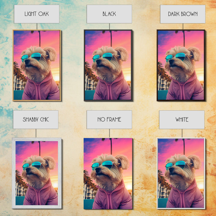Shih Tzu Wall Print, Dog Print, Dog Sunglasses, Dog In Pink Jacket, Funny Art, Framed Wall Art, Framed Canvas, Wall Print, Wall Canvas