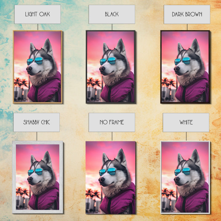 Siberian Husky In Pink Jacket Sunglasses Wall Print, Dog Art Print, Dog Portrait, Framed Wall Art, Framed Canvas, Wall Print, Wall Canvas