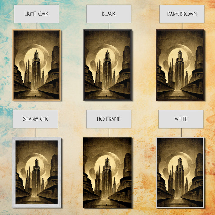Dystopian Metropolis Art Deco Canvas Print, City Skyline, Fantasy Art, Art Deco Living Room Art, ready to hang wall art