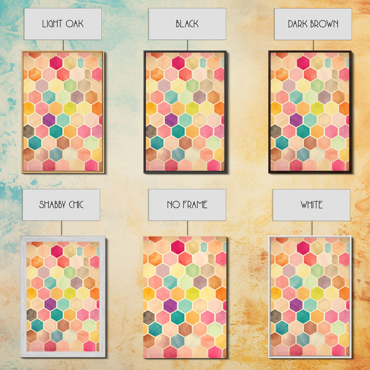 Hexagon Art, Mid Century Art Print, Framed Modern Art, Geometric Art, Mid Century Modern Wall Art, Colorful Art, MCM Style Canvas Art