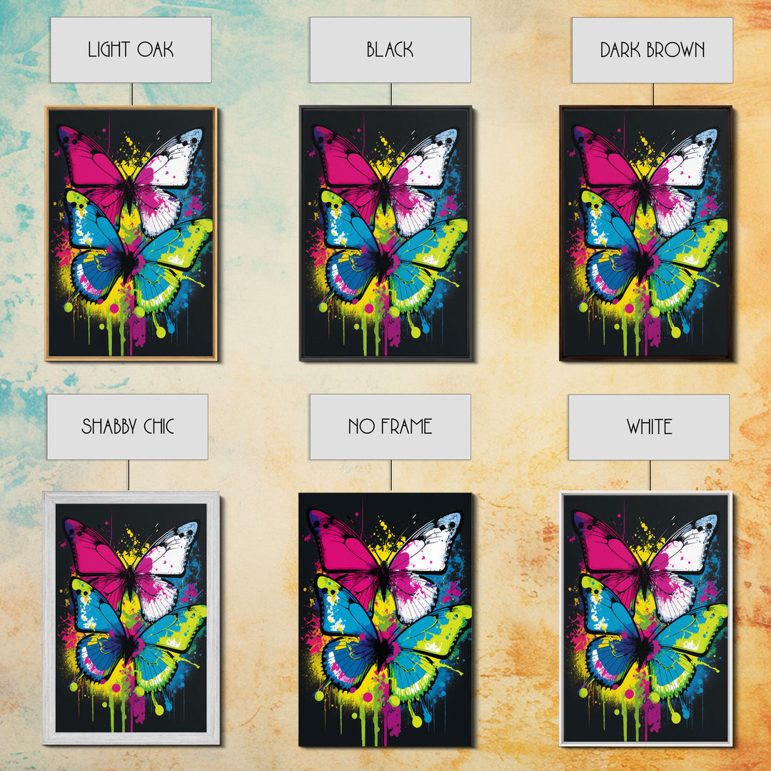 Graffiti Butterfly Art, Framed Canvas Print, Large Wall Art, Contemporary Punk Art, Butterflies, Pop Art, Paint Splatter Art