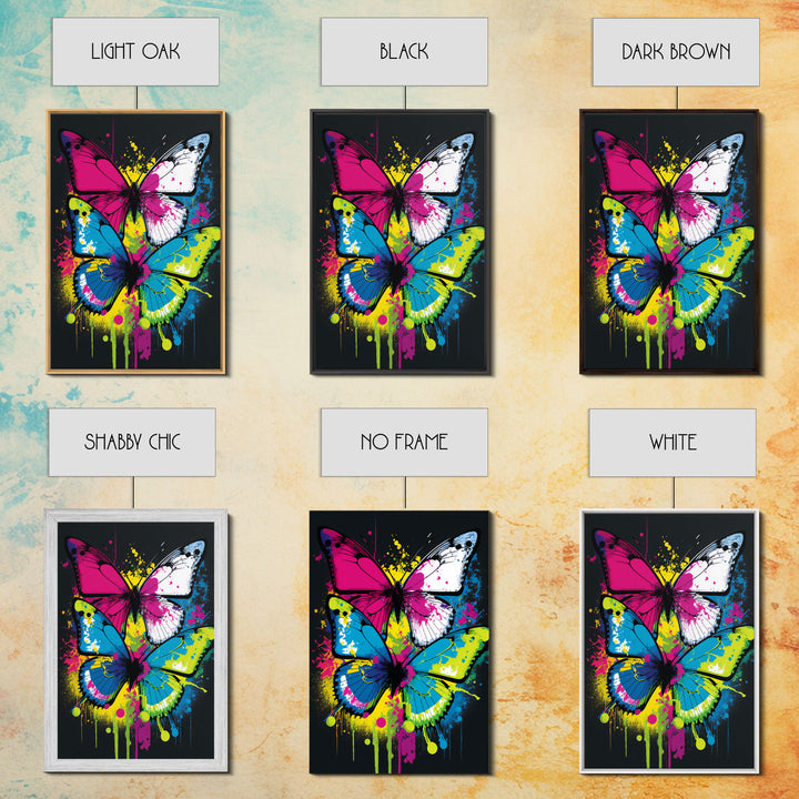 Graffiti Butterfly Art, Framed Canvas Print, Large Wall Art, Contemporary Punk Art, Butterflies, Pop Art, Paint Splatter Art
