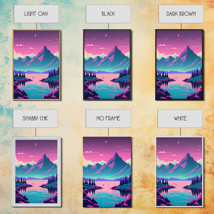 Pink and Purple Fantasy Mountain Art, Framed Canvas Print, Pacific Northwest Inspired Fantasy Art, Pop Art