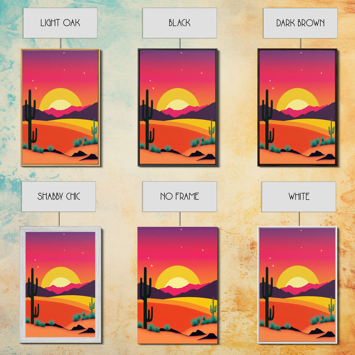 Framed Canvas Art | Sunset Desert Landscape | Pop Art Style | UV-Resistant Coating | Hand-Stretched | 1.5" Thick Wooden Frame
