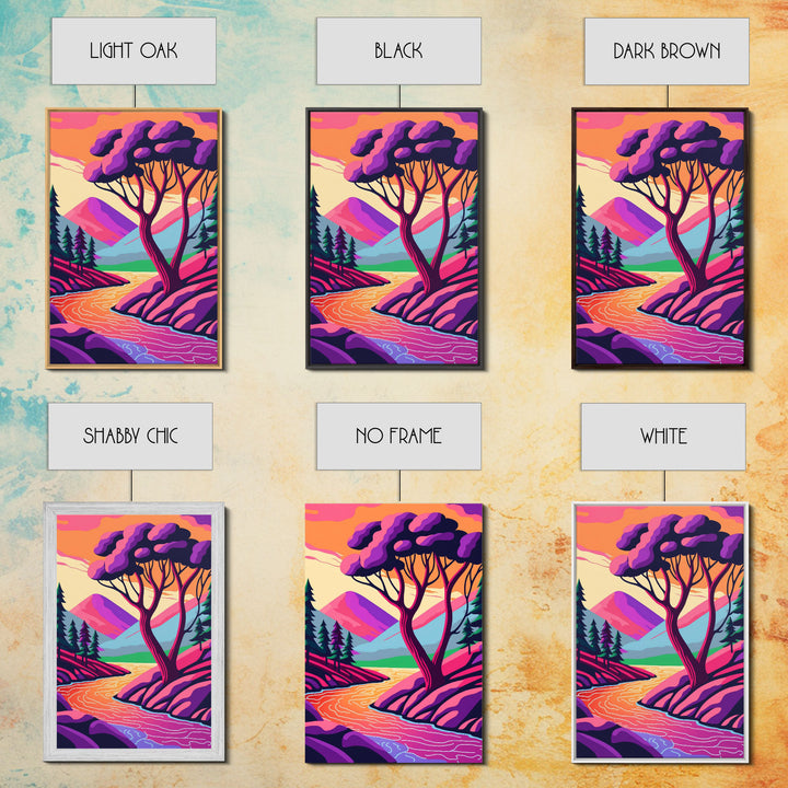 Surrealist Pop Art, Pink Fantasy Landscape Art, Framed Canvas Print