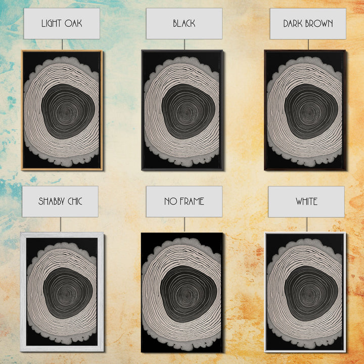 Framed Canvas Print Wall Art,  Grunge Forest Tree Rings, Abstract Illustrations, Modern Art, Nordic Decor for Bedroom, Tree Cross Section