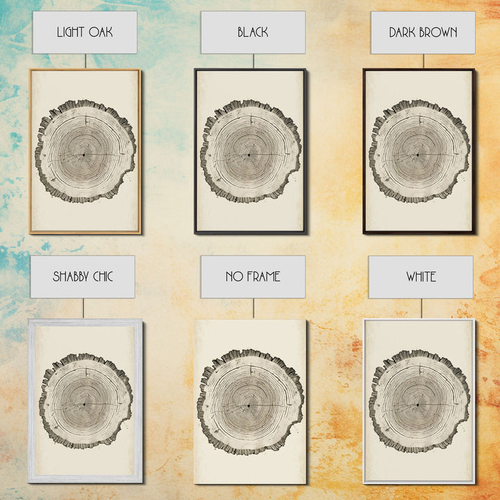 Framed Canvas Print Wall Art Pastel Grunge Wood Tree Rings Abstract Illustrations Minimalist Modern Art Boho Decor Framed Canvas Print