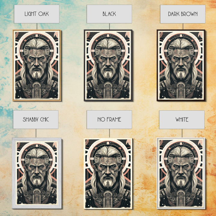 Grunge / Cyberpunk Odin, Norse Mythology, Wall Art, Framed Canvas Print, Futuristic Portrait of Odin