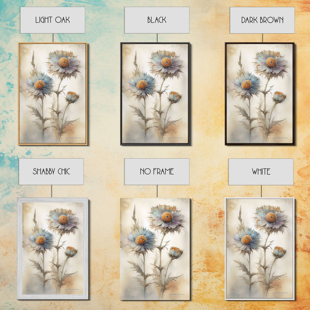 Vintage Style Dandelion Framed Canvas Art, Vintage Floral Print, Vintage White Roses Painting, Still Life Botanical Farmhouse print, Flowers