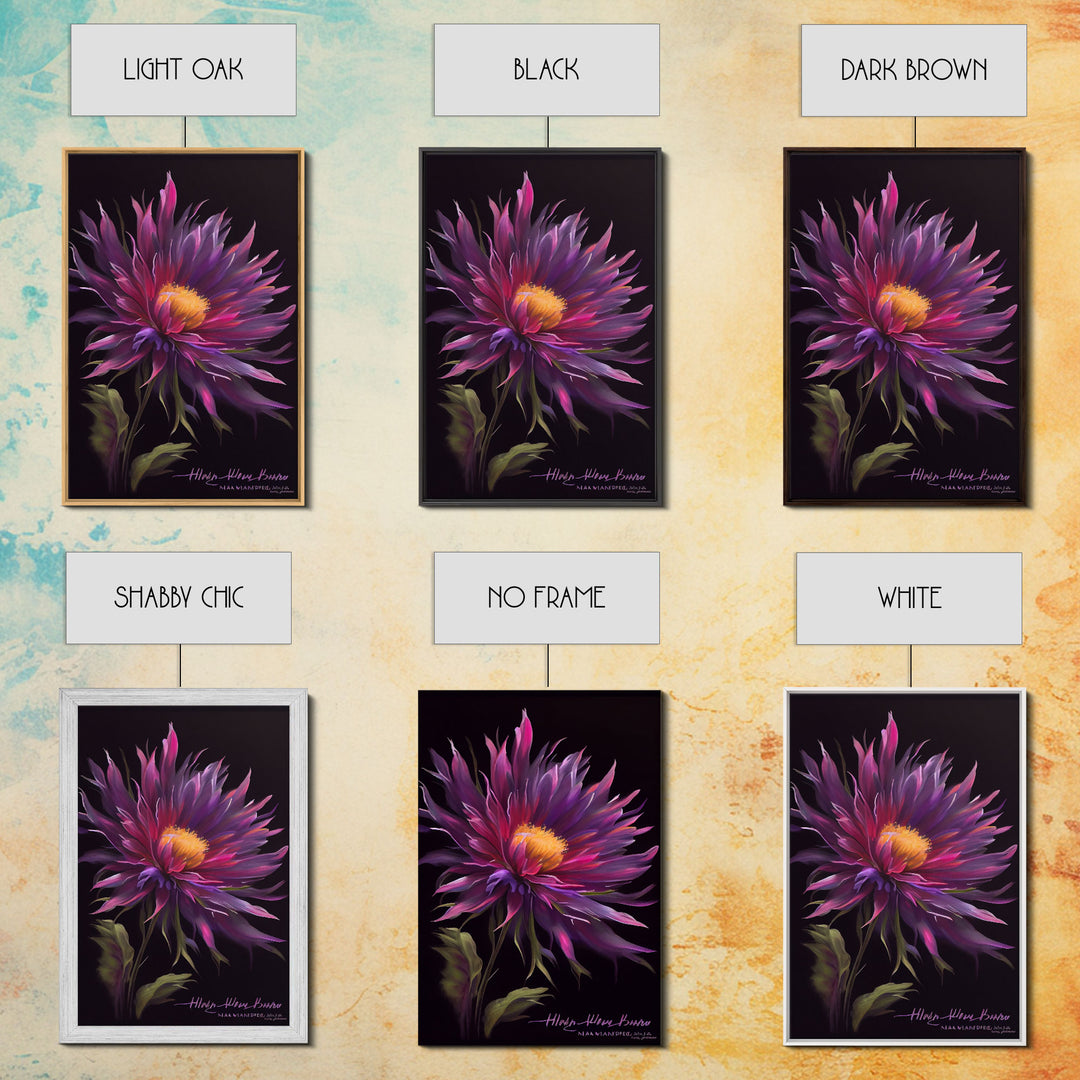 Vintage Style Flower / Botanical Painting Print / Framed Canvas Print / Beautiful Floral Decor / Boho Style Flower Art / Purple Flowers