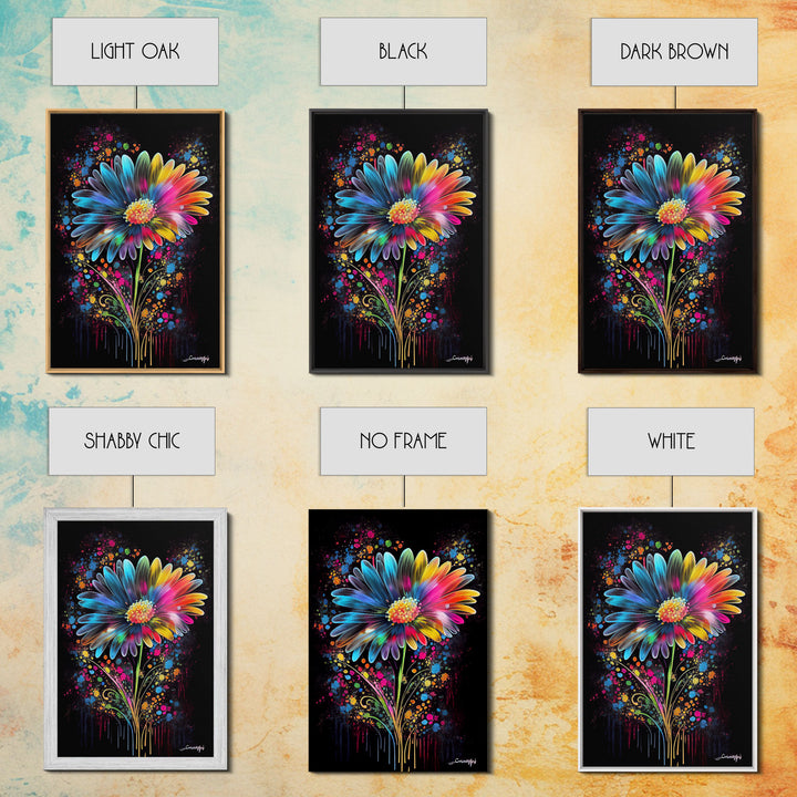 Neon Graffiti Flowers, Framed Canvas Print, Original Painting, Huge Wall Art, Large Format Living Room Art