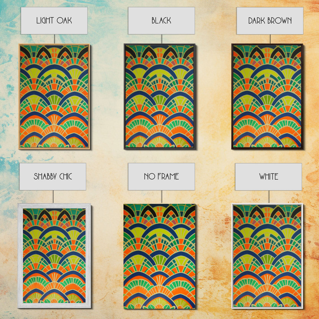 Art Deco Pattern Wall art, Framed Canvas Print, Art Deco, Wall art, Patterns art, Green colors art, Living room art, Colorful painting