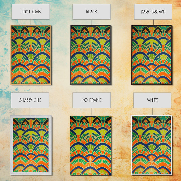 Art Deco Pattern Wall art, Framed Canvas Print, Art Deco, Wall art, Patterns art, Green colors art, Living room art, Colorful painting