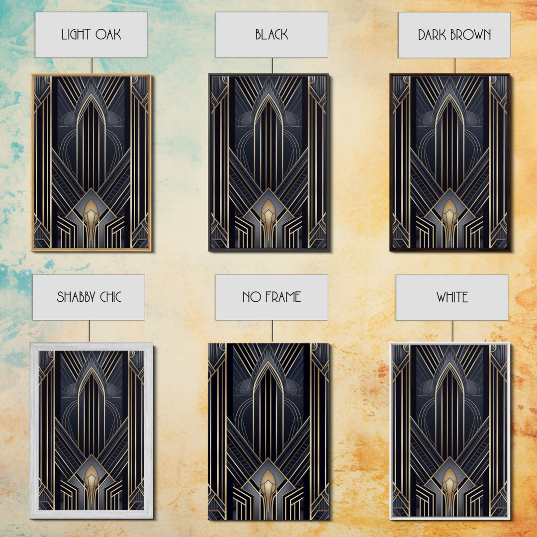 Art Deco Wall art, Framed Canvas Print, Art Deco, Gold & blue art, Guest room art, Midcentury Modern, Stained glass art, Original painting