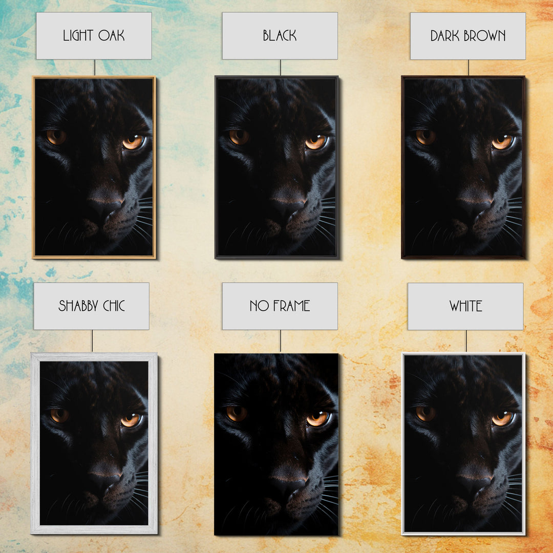 Portrait Of A Predator, Black Cat, Black Panther Photography, Framed Canvas Print, Wood Frame Wall Art