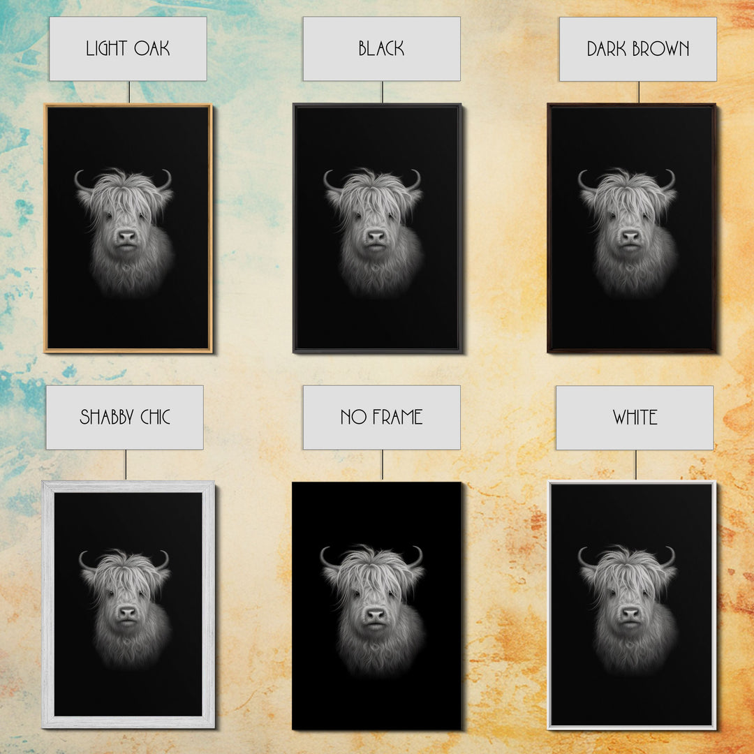 Highland Cow Art Print, Black And White, Animal Wall Decor, Minimalist Art, Wall Decor, Canvas Art, Wall Art, Framed Canvas Wall Decor