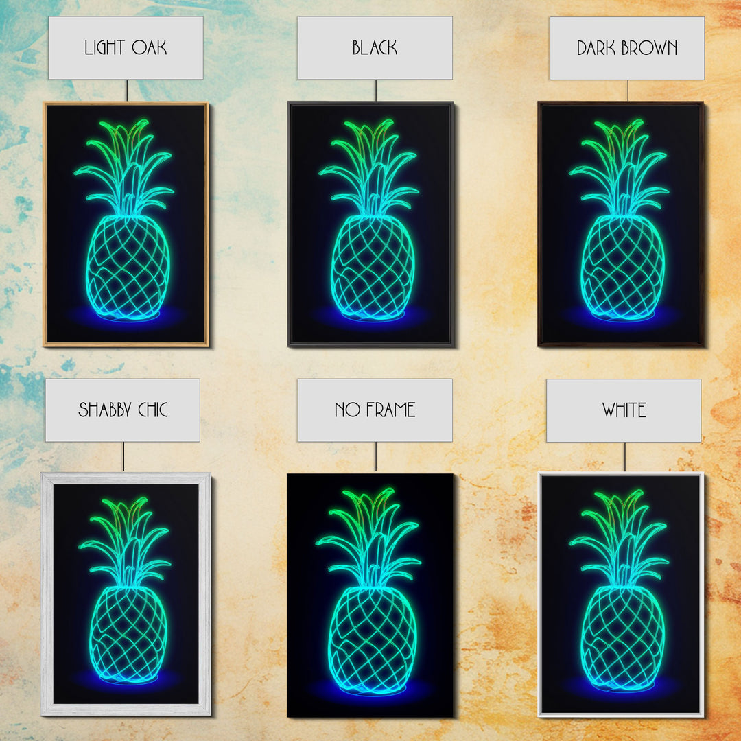 Green Neon Lights Pineapple Wall Decor, Fruit Art, Kitchen Wall Art, Minimalist Print, Wall Decor, Canvas Print, Wall Art, Framed Canvas