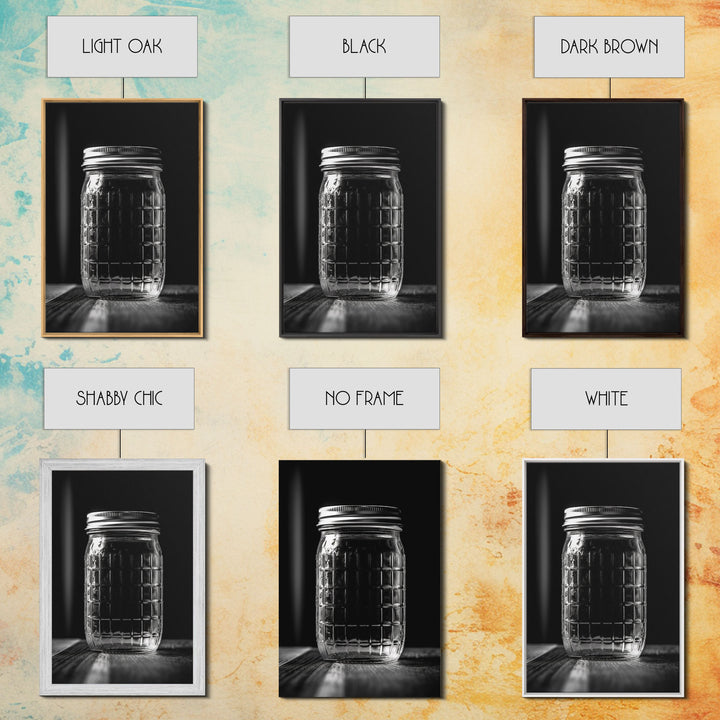 Mason Jar Wall Art, Jar Art Print, Black And White Art, Minimalist Art, Wall Decor, Canvas Art, Wall Art, Framed Canvas Wall Decor