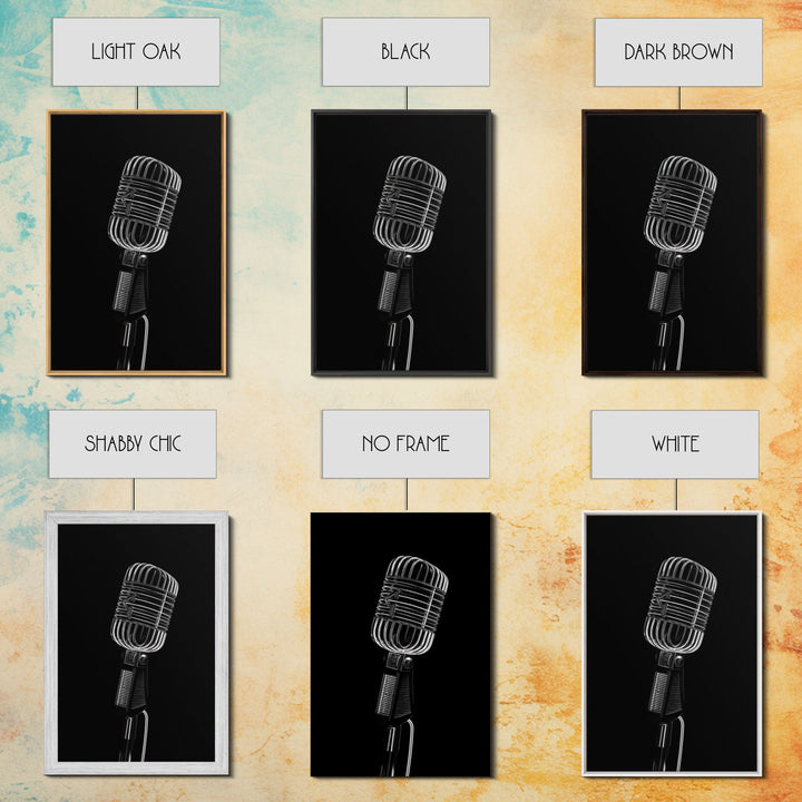 Silver Retro Microphone Wall Art, Mic Wall Art, Music Room Wall Art, Minimalist Print, Wall Decor, Canvas Print, Wall Art, Framed Canvas