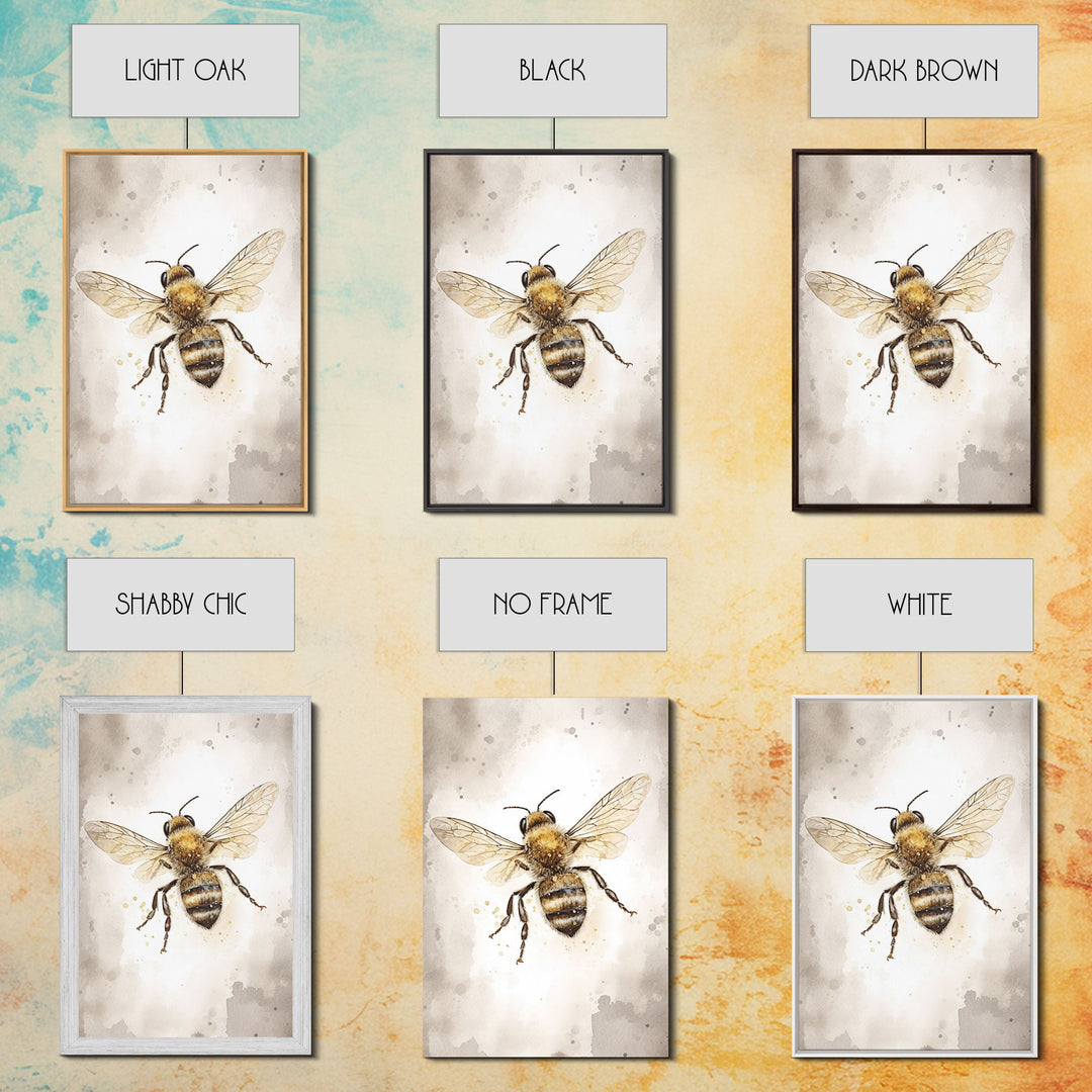 Honey Bee Wall Art, Insect Wall Decor, Nature Art, Bee Painting, Minimalist Wall Art, Wall Decor, Canvas Print, Wall Art, Framed Canvas Art