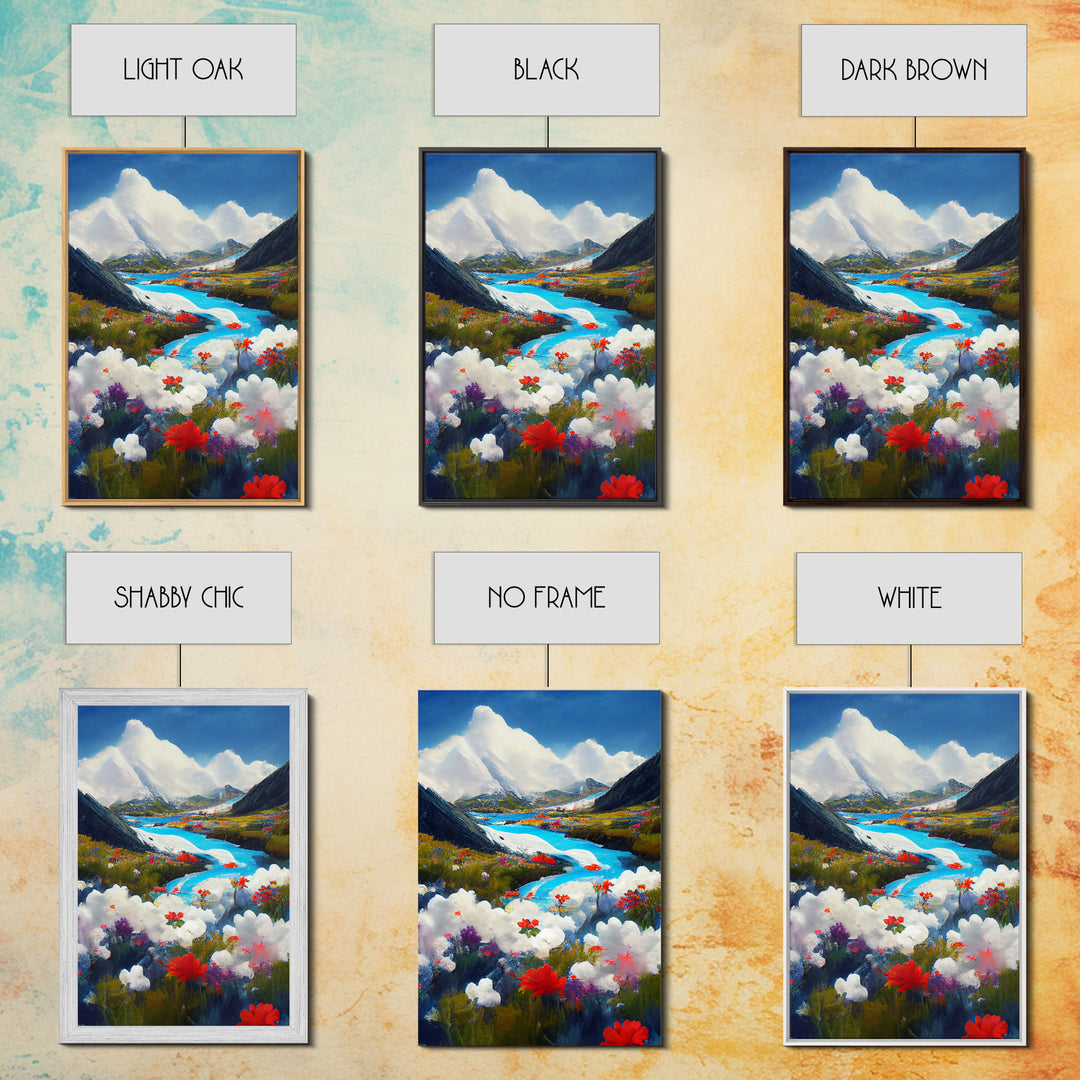 Colorful fields of flowers in the Swiss alps, framed canvas art, canvas print, beautiful wall decor