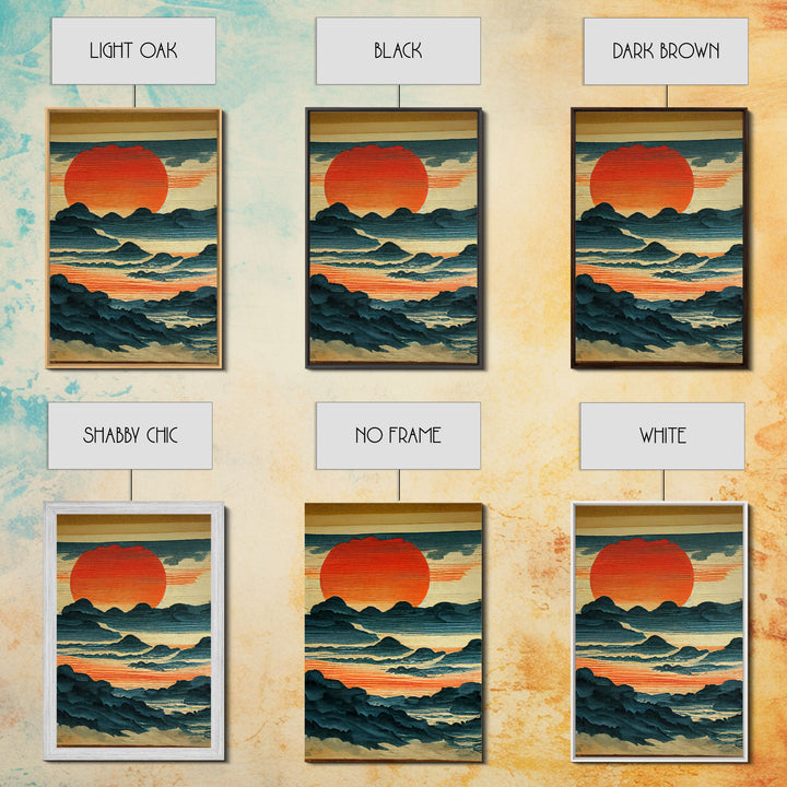 Hokusai style wall art, sunrise over the mountains, canvas print, woodblock print style art, Japanese style wall art