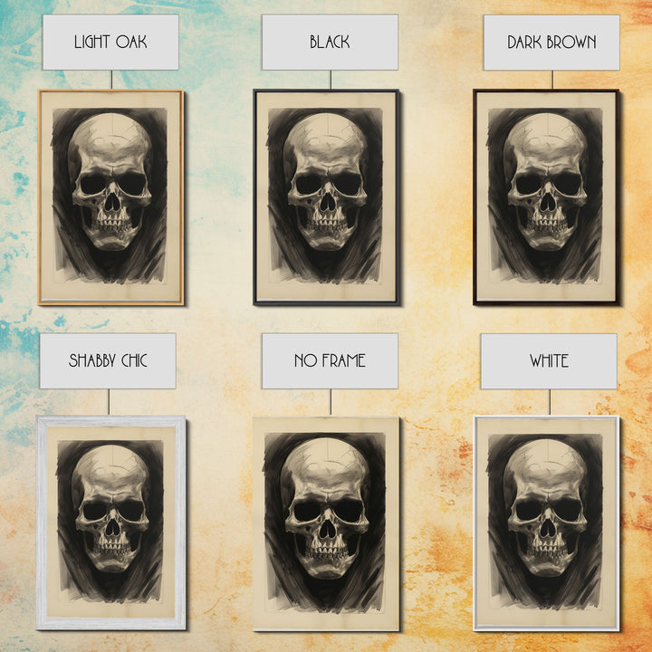 Charcoal Drawing, Human Skull, Gothic Art Print, Spooky Decor, Canvas Print, Wall Art, Vertical Art, Gaming Wall Decor, Office Wall Decor