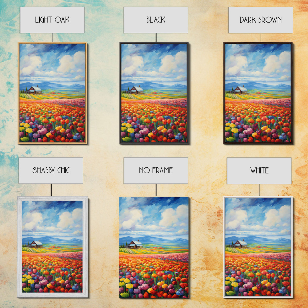Flower Farm Wall Art, Tulip Field, Countryside Wall Print, Canvas Print, Wall Art, Vertical Art, Gifts For Grandma, Tiny House Decor