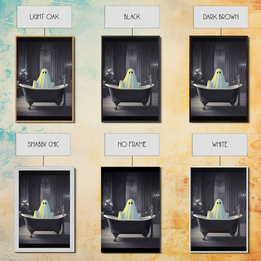 Funny Halloween Art, Ghost Takin' A Bath, Framed Canvas Print, Halloween Canvas, Ghost In The Tub, Goofy Gothic Victorian Art
