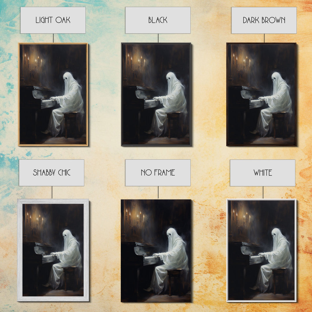Spooky White Ghost Playing A Piano, Gothic Victorian Halloween Art, Halloween Decoration / Wall Art, Skeleton Art, Gothic Oil Painting