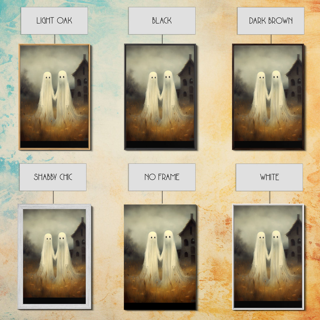 Country Ghosts Art Print, Halloween Art Print, Halloween Decor, Cute Ghosts in Field, Spooky Vintage Halloween, Wall Art, Framed Canvas