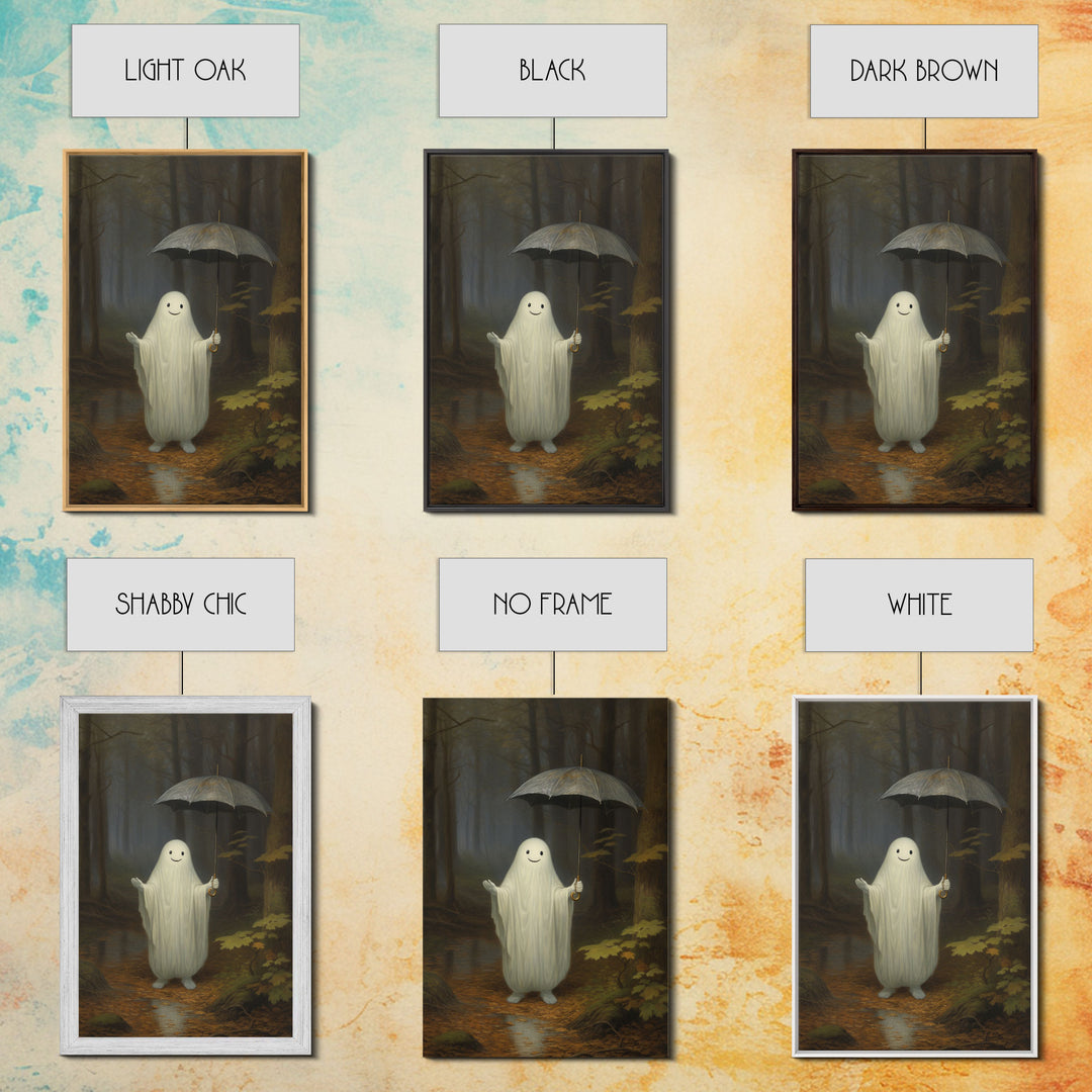 Goofy Ghost In The Rain,  Vintage Halloween Canvas, Framed Canvas Print, Cute Wall Art, Who's Haunting Who?