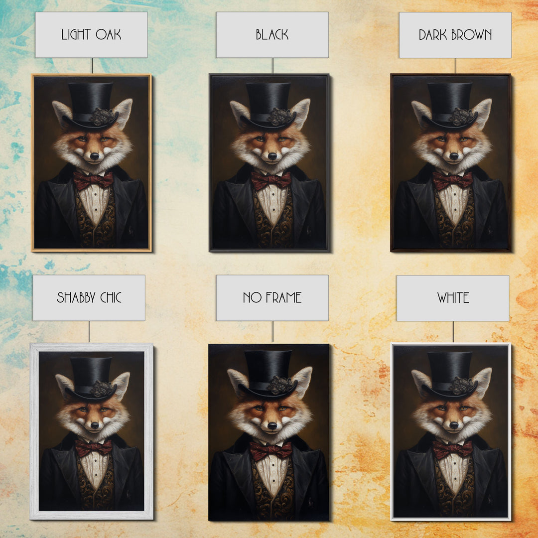 The Dapper Gentleman Business Fox, Framed Canvas or Canvas Print, Halloween Decor, Dark Academia, Funny Halloween Decorations