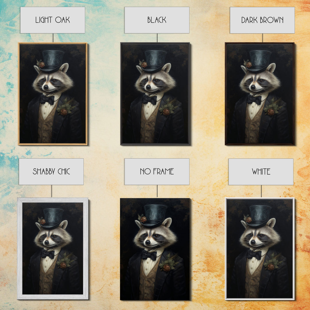 Distinguished Dapper Gentleman Raccoon, Funny Animal Prints, Humorous Art, Framed Canvas, Wall Art, Canvas Print, Funny Halloween Decor