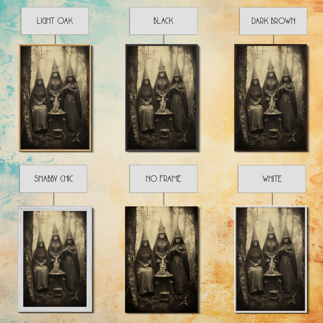 The Coven, Victorian Witches, Vintage Tintype Style Photograph, Framed Canvas Print, Gothic Wall Art, Dark Academia, Witch Art