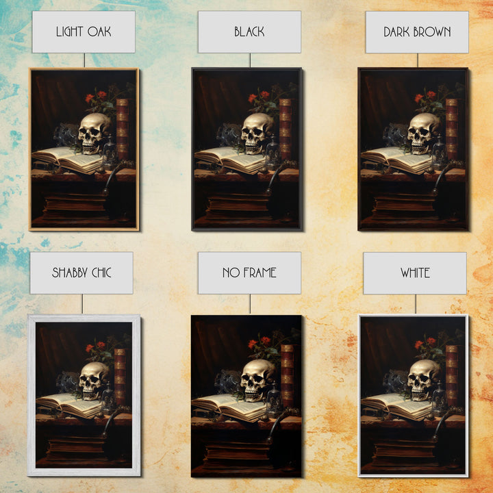 Victorian Book Shelf With Skull, Vintage Canvas, Art Canvas Print, Dark Academia, Gothic Victorian, Reading Gifts, Halloween Decoration
