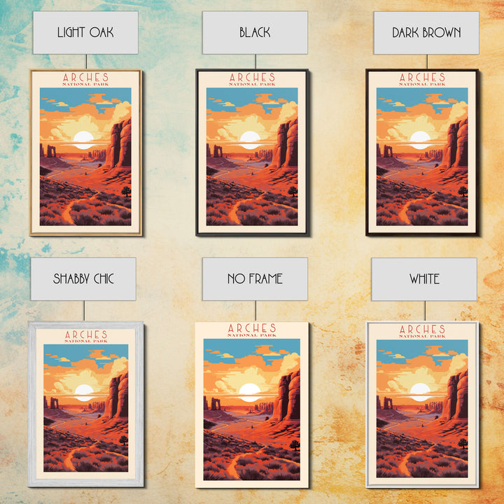 Arches National Park, Framed Wall Art Canvas Print, Travel Poster, Utah Travel Art, Roadtrip Decor, Cool Wall Art, Retro State Park Art
