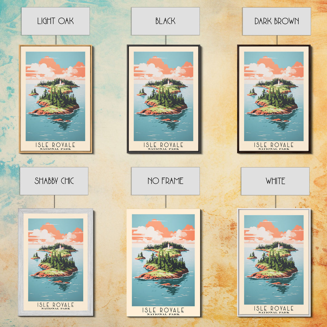 Isle Royale National Park Michigan Travel Art, National Park Print, Minimalist Travel Art, Midcentury Modern Style Landscape Painting