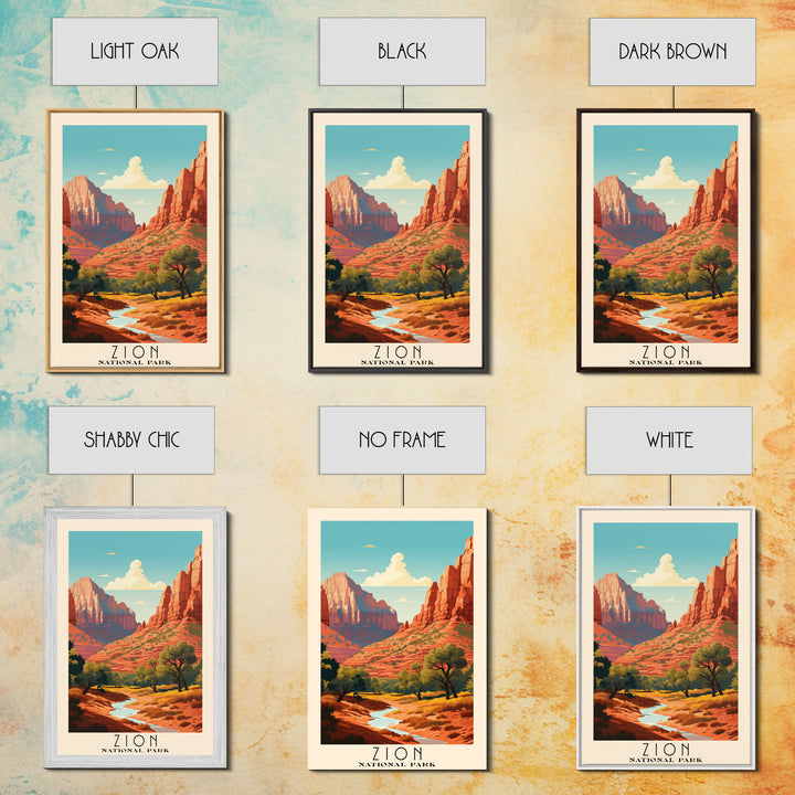 Zion National Park Utah Travel Art, National Park Print, Minimalist Travel Art, Midcentury Modern Style Landscape Painting