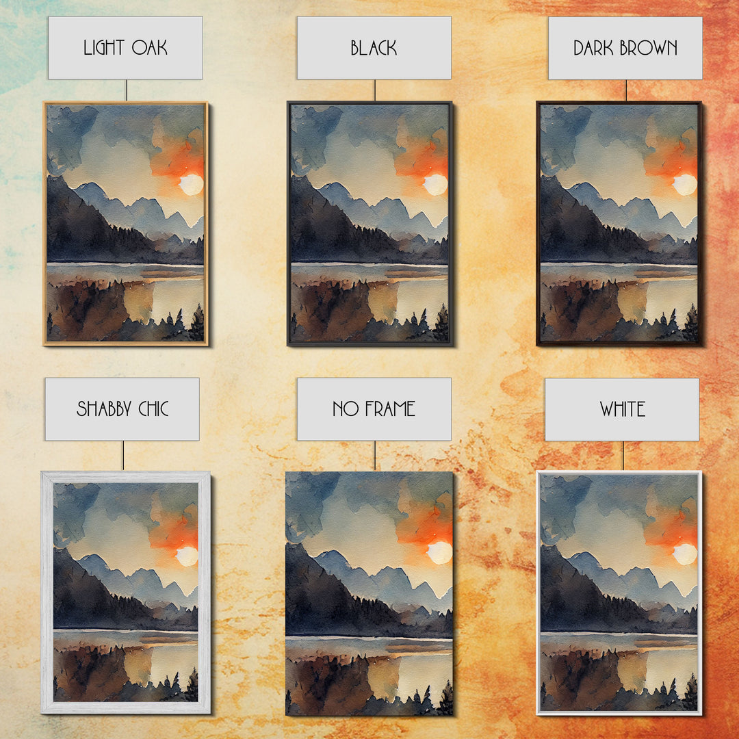 Watercolor Painting Of A Sunrise, Orange Forest and Mountain Landscape, 3 Piece Canvas Decor, 3 Piece Wall Art, Ready To Hang Canvas Prints