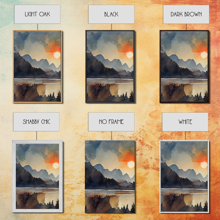 Watercolor Painting Of A Sunrise, Orange Forest and Mountain Landscape, 3 Piece Canvas Decor, 3 Piece Wall Art, Ready To Hang Canvas Prints